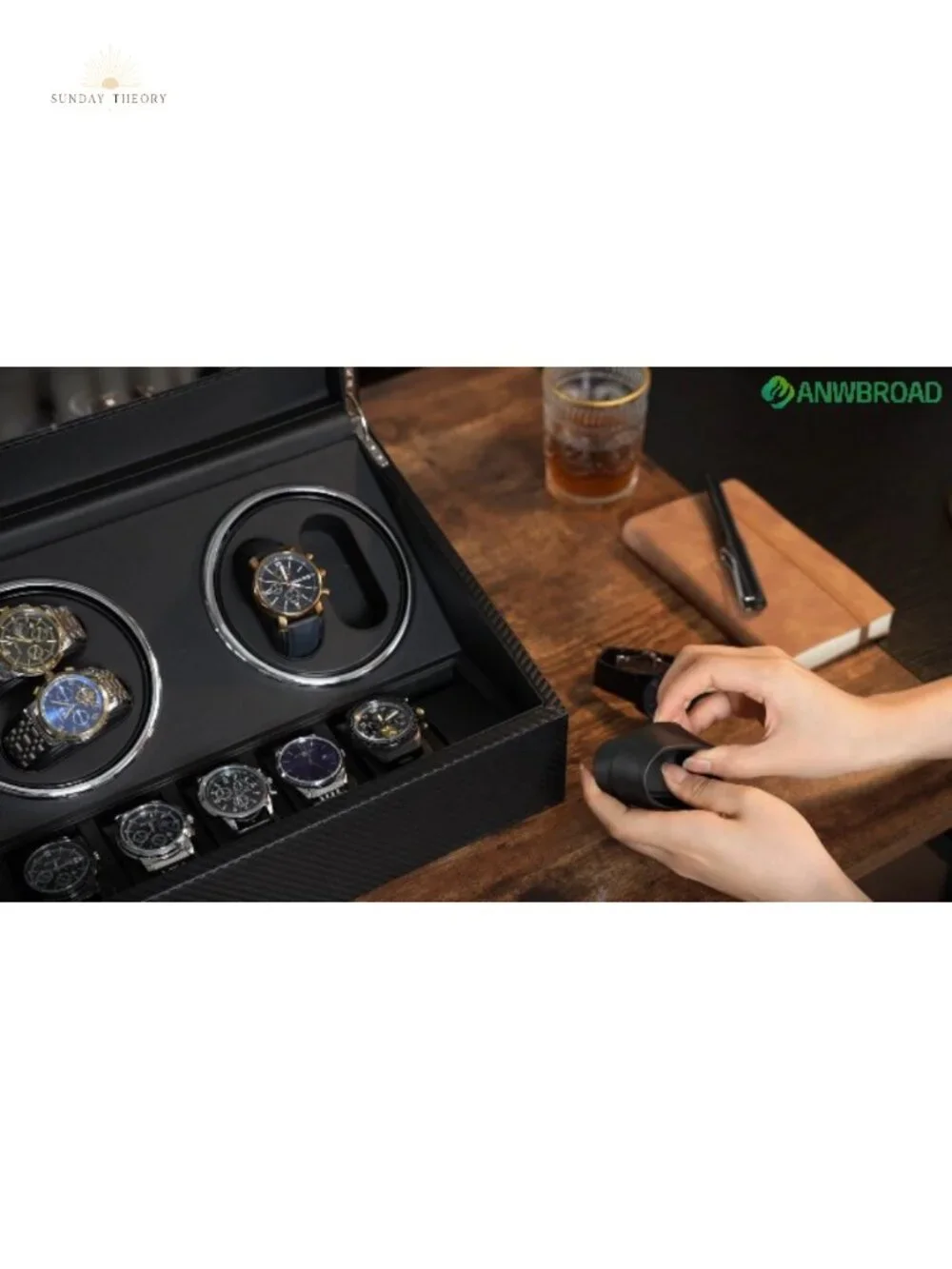 4+6 Watch Winder for Automatic Watches, Japanese Motor Ultra-Quiet, Carbon